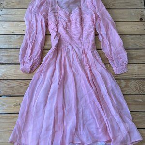 Vintage Handmade Women’s Long Sleeve Knee Length Dress Size S Pink K3